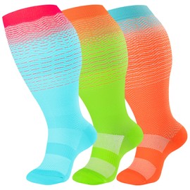 bropite 3 Pairs Plus Size Compression Socks Extra Wide Calf Women&Men 20-30mmHg Support Dancing Cycling Running Climbing