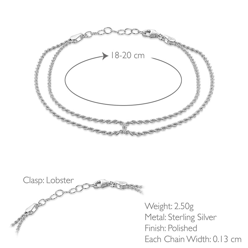 Tuscany Silver Women's Sterling Silver 1.3mm Linked Rope Chain Adjustable