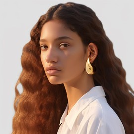 Extra Large Drop Earring Dupes, Oversized Chunky Gold Hoop Earrings for Women Lightweight Hypoallergenic Tear Drop Earrings 24k Gold Plated Big Earrings Fashion Jewelry, Copper, No Gemstone