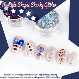 Allstarry Nail Glitter 4Pcs Holographic America's Patriotic Nail Art Glitter Sparkly Red Blue Chunky Flakes Veterans Day Body Sequin 4th of July Decoration for Manicure Independence Day