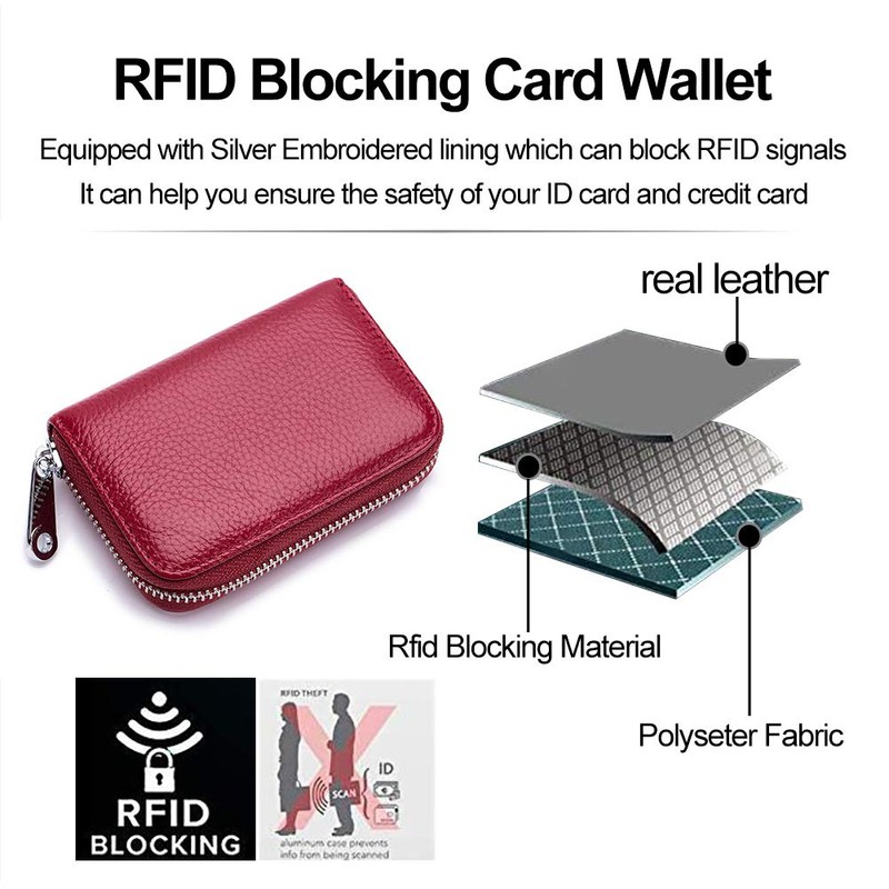 EASTNIGHTS Leather Credit Card Wallet RFID Blocking Zipper Card Case
