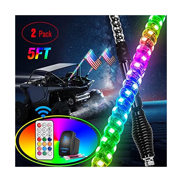Nilight 2PCS 5FT Spiral RGB Led Whip Light with Spring
