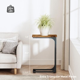 QEEIG QEEIG Narrow C Shaped Side Table Set of 2 Living Room Sets Slim Couch Tray Tables Skinny Thin Small Farmhouse 7 inch Width, Rustic Brown (017-18BN)