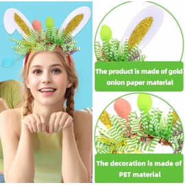 fdsmall 2Pcs Easter Headbands for Women Cute Sparkly Rabbit Ears Eggs Color Bar Cartoon Hair Accessory Holiday Jewelry (Silver and Gold, One Size)
