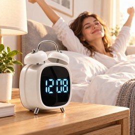 Super Loud Digital Alarm Clock with Dual Bell – LED Bedside Clock with Voice Control, Night Mode & 12/24H Display
