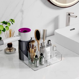 VITVITI Hair Tool Organizer and Hair Dryer Holder, Acrylic Curling Iron Holder Countertop for Bathroom, Clear Hot Styling Tools for Vanity Straightener/Makeup Brush/Toiletries