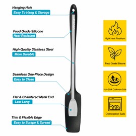 VOVOLY Silicone Jar Spatulas, Long Handle Jar Spatulas, 600ºF Heat Resistant Small Spatula, Seamless Design, Stainless Steel Core, BPA Free Spoonula (3, Mixed)