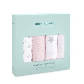 aden + anais essentials 100% Cotton Muslin Swaddle & Receiving Blanket for Baby Girls & Boys, 112x112cm, Newborn Swaddling Set, Infant & Toddler Shower Gift, 4 Pack, natural history
