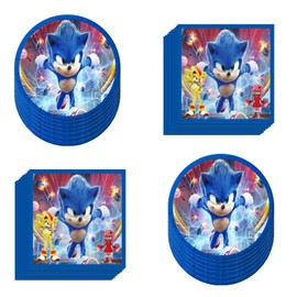 40 Pack of Blue Hedgehog Birthday Party Supplies, 20 Plates, and 20 Napkins