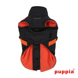 Puppia Dog Coat for Small Dogs and Medium Dogs - Waterproof and Fleece Lined for Pleasant Warmth - Dog Coat with Harness, Black/Orange, S