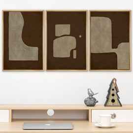 SIGNLEADER Framed Canvas Print Wall Art Set 1960s Retro Brown Tan Polygons Abstract Shapes Illustrations Modern Art Geometric Zen Mid-Century for Living Room, Bedroom, Office - 16"x24"x3 NATURAL