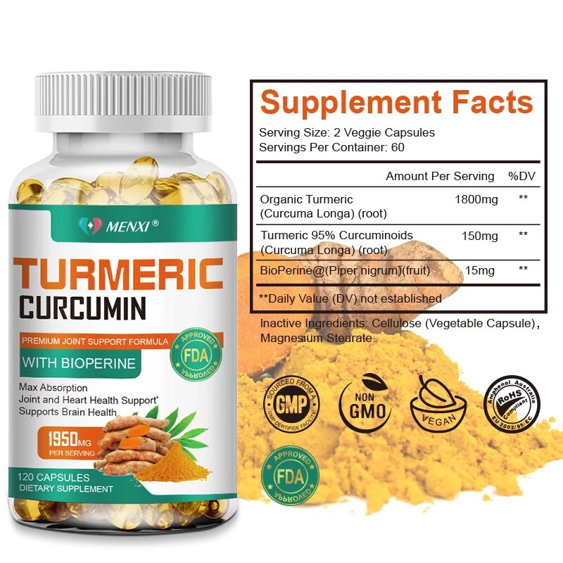 MENXI Turmeric Curcumin with Bioperine 1950mg High Absorption Triple Strength