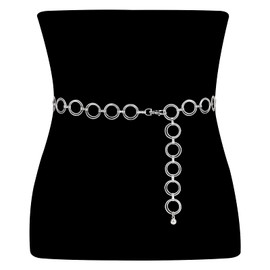 JasGood Multi-layer waist chain belt, women's adjustable body link belt for denim dresses, 2-silver
