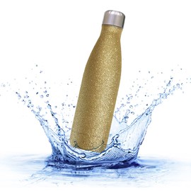 Sprengers Stainless Steel Water Bottle - Leak-proof & Thermal Insulated Water Bottle Keeps Drinks Hot or Cold for up to 18 Hours (Gold Glitter, 0.5L)