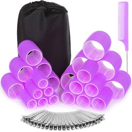 50 Pcs Rollers Hair Curlers Set with 24Pcs Self Grip Hair Rollers 4 Sizes and 24 Pcs Clips for Blowout Look Long Medium Short Thick Hair Volume