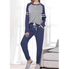 Cysincos Womens Sweatsuits 2 Piece Outfit Sweatpants Loungewear Jogger Pajama Set Long Sleeve Pullover Drawstring Pants B Navy M