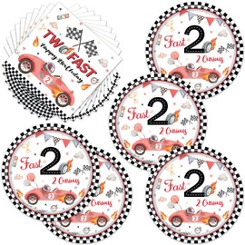 40pcs Two Fast Birthday Party Decorations Race Car Two Fast Dessert Plates and Napkins for Two Years Old Party Baby Shower Supplies,Suitable for 20 Guests