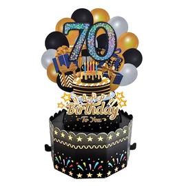 AimtoHome 70th Birthday Cards 3D Popup Birthday Greeting Cards - Birthday Greeting Card for Men, Women, Mom,Dad and Grandparents with Blank Note and Envelope Included (Black Gold)