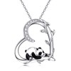 YAFEINI Panda Necklace Sterling Silver Heart Panda Pendant Necklace Panda