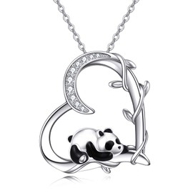 YAFEINI Panda Necklace Sterling Silver Heart Panda Pendant Necklace Panda Jewellery Gifts for Ladies Animal Necklace (Panda Necklace)