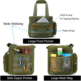Tactical Lunch Bag for Men, Large Leakproof Insulated Lunch Box, Lunch Cooler Bag with Shoulder Strap, Lunch Pail for Adults Work Outdoor Picnic Trips, Army Green