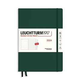 LEUCHTTURM1917 367750 Weekly Planner & Notebook Composition (B5) 2024, with booklet, Forest Green, English