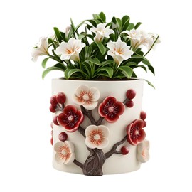 Gueiddi Cute Plant pots, Unique Plum Flowers Planter with Drainage for Indoor Plants and Succulent, Modern Home and Garden Outdoor Décor