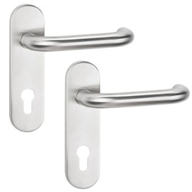 Fire Protection Short Plate Handle Set Door Fitting FS - Alpha 1801 | Door Handle Set - Profile Cylinder | Brushed Stainless Steel | Fire Protection DIN 18273 | 1 Set - Band Protection Fittings PZ 72