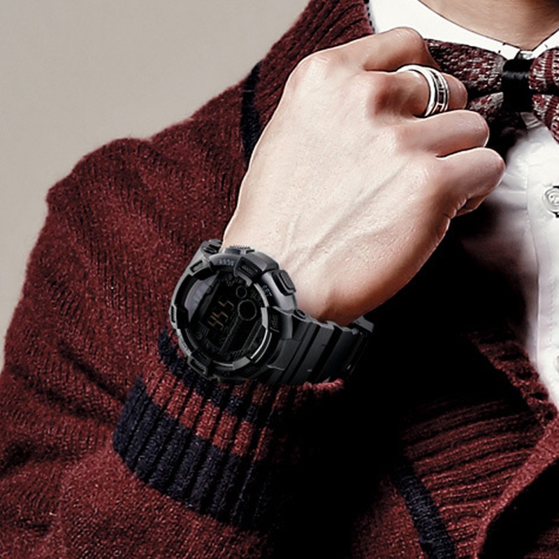 Men Dual Time Sports Watch Outdoor Waterproof PU Strap Digital