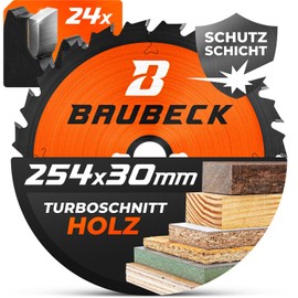 BAUBECK 254 x 30 Saw Blade, Wood Cut, 254 x 30 Circular Saw Blade for Fast Wood Cutting, 254 Saw Blade Compatible with Bosch GTS 10, Bosch PTS 10, Metabo KGS 254 and More 254 x 30 x 2.0