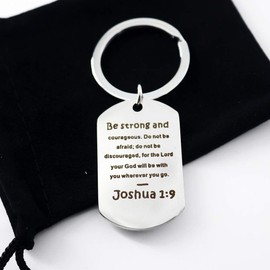Hibetek Christian Keychain Be Strong and Courageous Joshua 1:9 Bible Verse Jewelry Keychain Religious Jewelry Strong Gifts Keychain (Be Strong and Courageous)