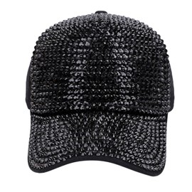 Women's Men's Studded Rhinestone Baseball Cap Adjustable Shiny Bling Golf Sports Sun Hat Outdoors Fashion Casual Dad Trucker Hat A-Black