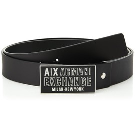 Armani Exchange Casual Bonded Leather, Logo Buckle Belt, Black, One Size, black