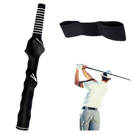 Golf Grip Swing Training Aids Right-Handed Golf Trainer Grips with Swing Correcting Arm Band Golf Swing Trainer Arm Band Attachment Golf Training Combo for Teenager Adult and Beginner(Black)