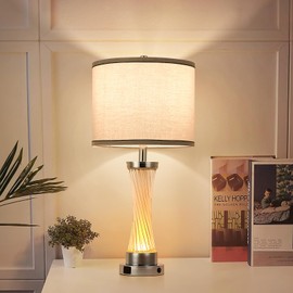 bdayanx 3-Way Dimmable Table Lamp Set of 2,Touch Control Lamp with Night Light,Modern Crystal Table Lamps for Bedroom,Living Room，Bedside Lamps with USB A+C Ports，Fabric Lampshade(Blubs Included)