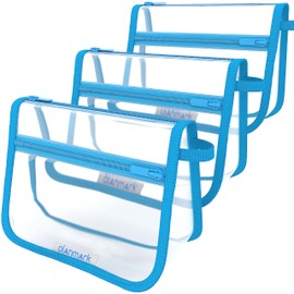 Olanmark 3 Pack TSA Approved Toiletry Bag - Quart Size Travel Bag for Toiletries - Reusable Clear Bag for Liquids - 311 Compliant Airplane Bag Blue