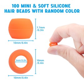 COSOOS 100 Small Silicone Hair Beads for Girls, Diameter 5mm Colorful Soft Mini Rubber Hair Beads for Braids for Girls, 2 Plastic Quick Beaders for Hair Braids, 50 Elastic Rubber Bands