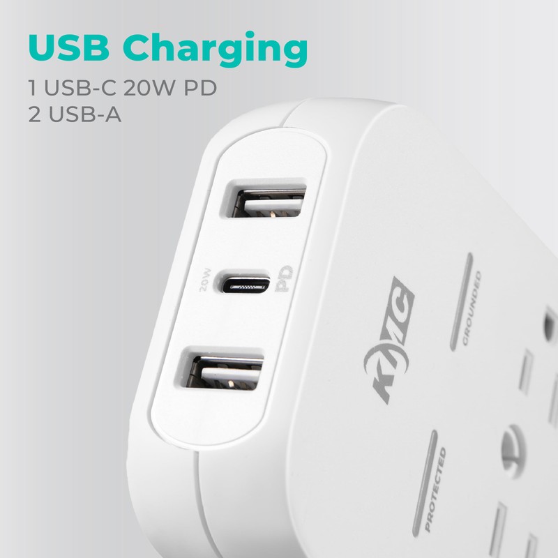 KMC 6-Outlet Extender USB-C PD Surge Protector Wall Tap, Multi-Plug