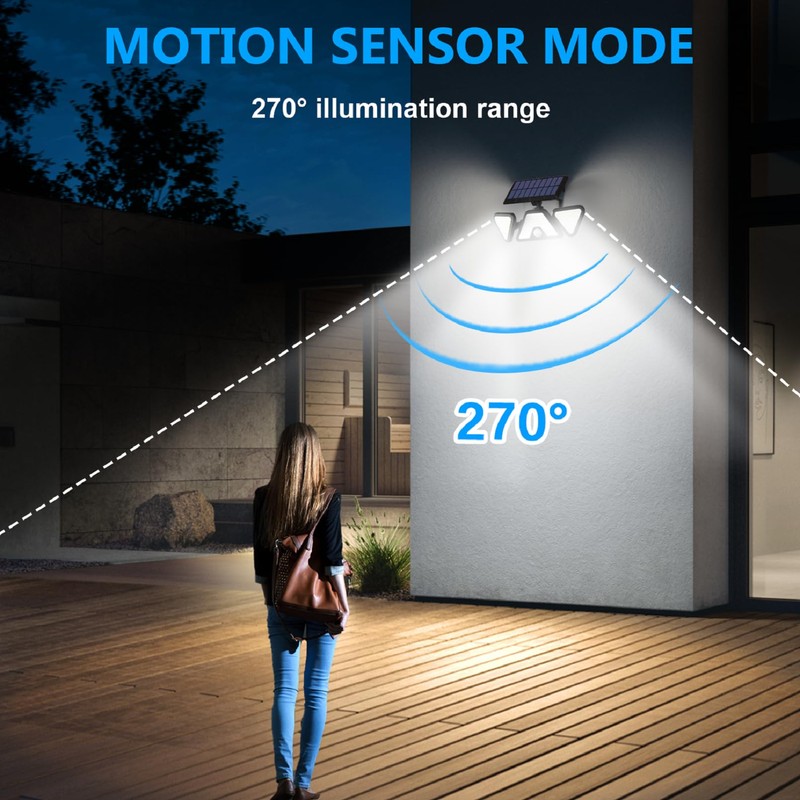 ZOOKKI Solar Outdoor Lights, 3 Heads Motion Sensor Outdoor Lights,