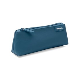 Poppin Pencil Case, Large Capacity Pencil Pouch with Zipper Closure, Sturdy Canvas with Contrast Lining (Slate Blue, Small)