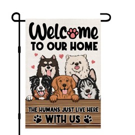 Welcome To Our Home Pet Dogs Garden Flag 12x18 Inch Double Sided Outside, Burlap Farmhouse Yard Outdoor Decoration DF585