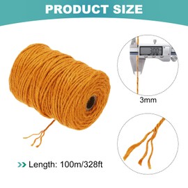 MECCANIXITY Natural Jute Twine String 328ft x 3mm Long Strong Twine Rope for Arts Crafts Ribbon Gift Wrapping Packing Christmas Wedding, Gold