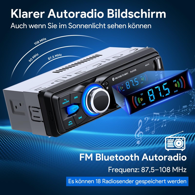 Autoradio Bluetooth,CENXINY Auto Radio Bluetooth 1Din Autoradio mit Bluetooth FM