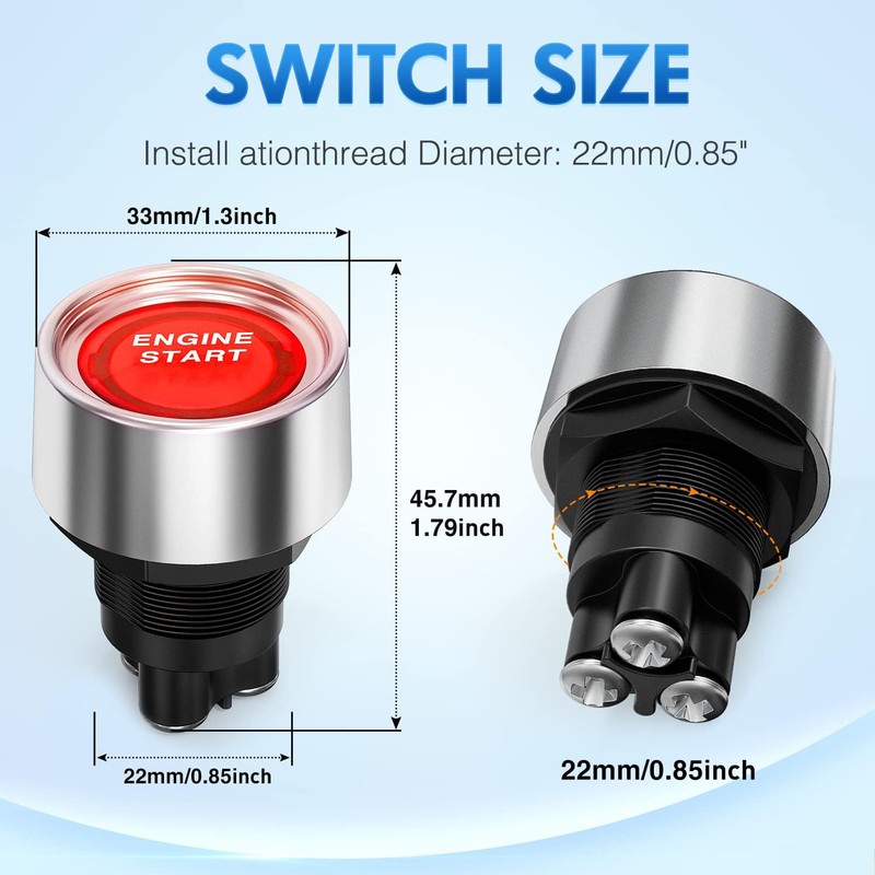 Greluma 1 Piece Universal 12V-24V 50A SPST Momentary Start Switch