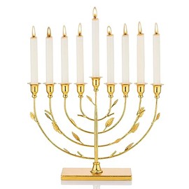 ZOOYOO Hanukkah Menorah Tree of Life with Gold Finish, 9-Branch Menorah Candle Holder, Gold Metal Menorah for Hanukkah Holiday Ceremony Candlelight Dinner Party