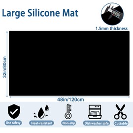 Large Silicone Mat, 48"x32"(120cmx80cm) Silicone Mats for Kitchen Counter, Non-Slip Heat Resistant Mat, Waterproof Countertop Protector for Craft, Dark Gray