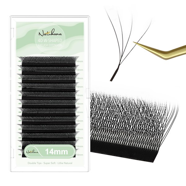 NATUHANA W Shaped Clover Eyelashes Extension 4D Premade Fans 0.07mm
