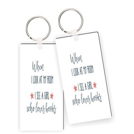 Island Gifting - When I Look at My Room I See a Girl Who Loves Books Keychains Reading Lover Gift new car Keychains with Nickle Split Rings(x2)