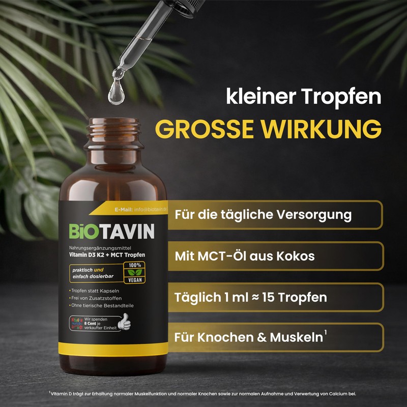 BiOTAVIN Vitamin D3K2 Drops with MCT Oil 50 ml (3
