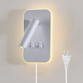 Kawell 2 in 1 8W Modern LED Wall Sconces Indoor LED Wall Light with Switch 350° Swivel 3W LED Reading Wall Spotlight LED Wall Lamp for Bedroom Bedside Living Room Study Room, White 3000K